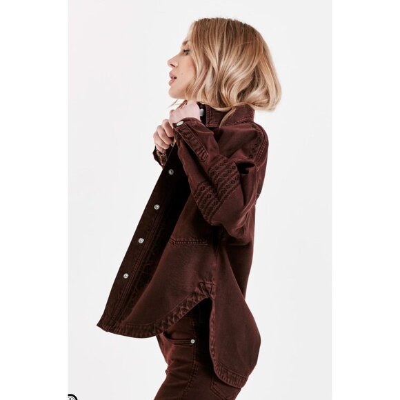 Dear John Denim Gina Denim Shirt Jacket in Dark Mahogany - Sz L - NWT - Picture 4 of 9